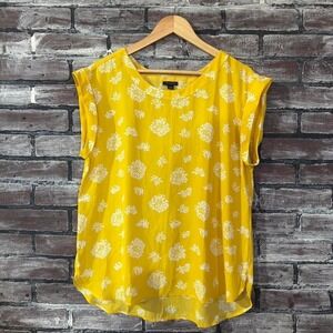 Ann Taylor Factory Yellow Floral Sleeveless Blouse Women Size Large